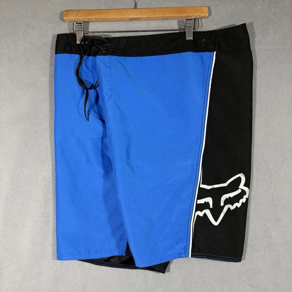 Vintage Y2K Fox Racing Board Shorts Mens 34 Nylon Moto Surf Swim Trunks Blue 90s